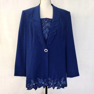 Vintage Y2K Designer Ben Marc Blue Beaded Formal Jacket